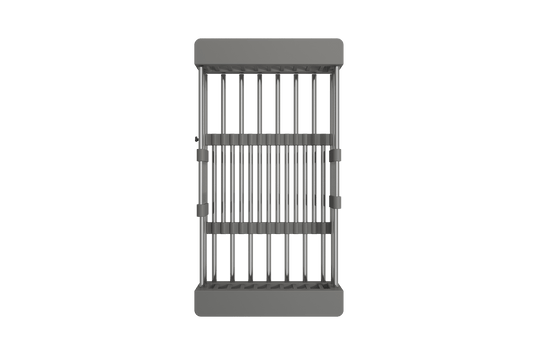 BOCCHI Expandable Colander, Stainless Steel with Gray Handles from above view.