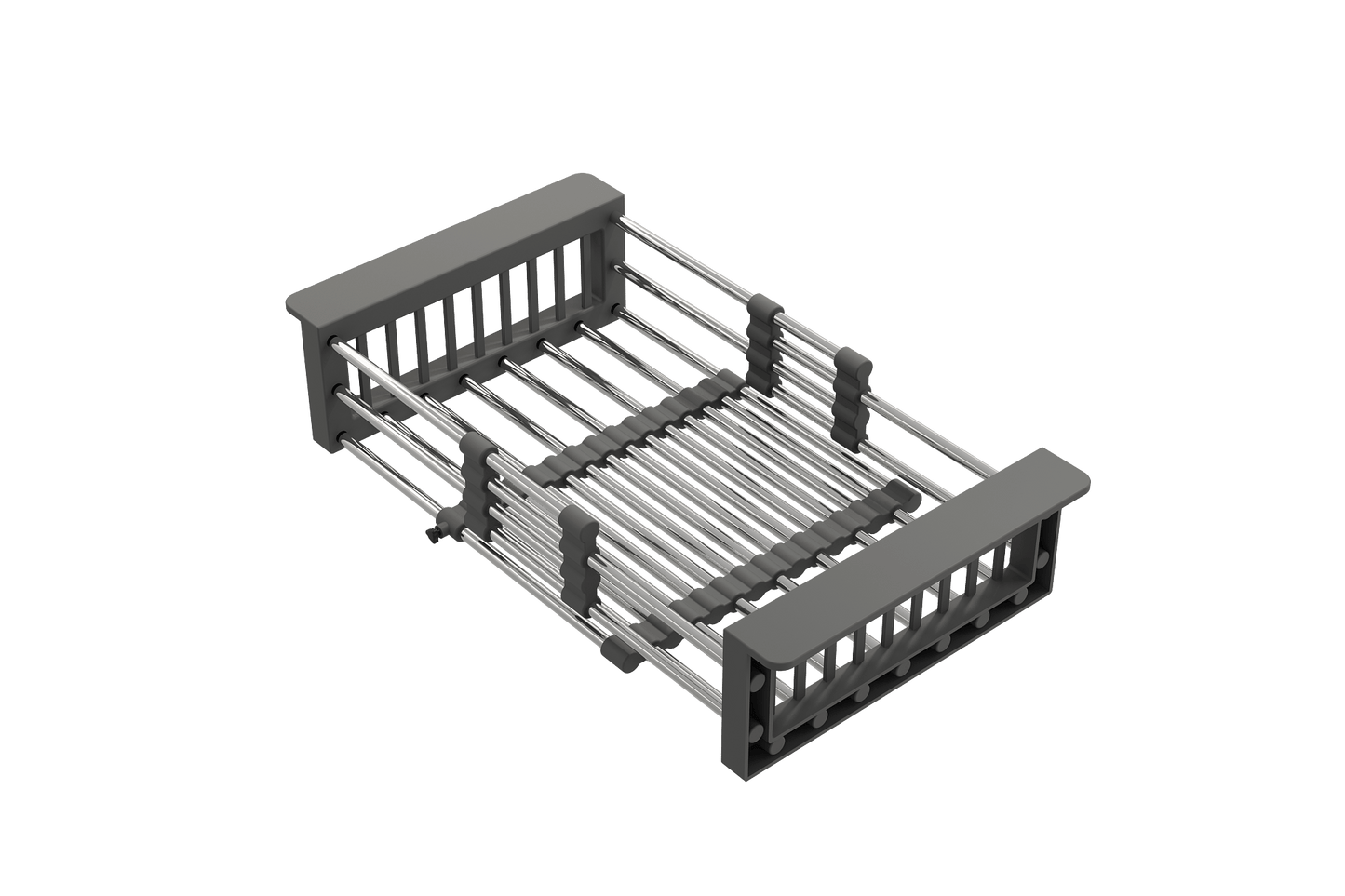 BOCCHI Expandable Colander, Stainless Steel with Gray Handles shown in a versatile expandable design.