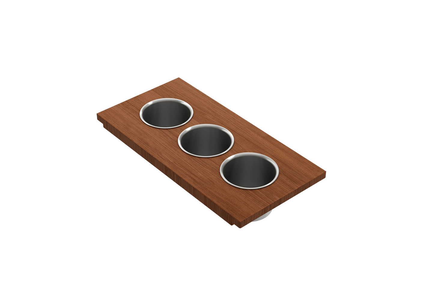 BOCCHI Workstation Prep Board Set - 3 Round Stainless Steel Bowls - 2330 0010 on a wooden surface.
