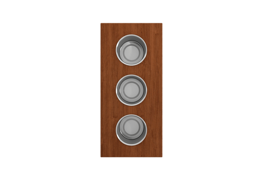 BOCCHI Prep Board Set for Workstation Sinks with 3 Round Stainless Steel Bowls 2320 0011 on a wooden surface.