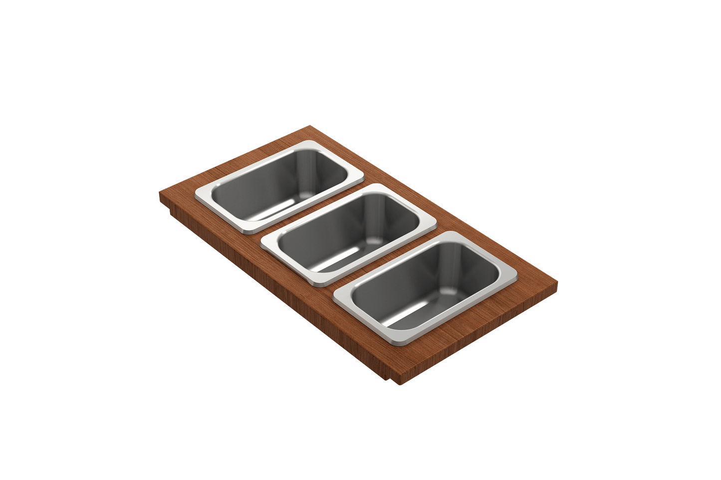 Bocchi Wood Board for Workstation Sinks - with 3 Rectangular SS Bowls - 2320 0012 featuring three removable stainless steel bowls.