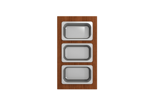 Bocchi Wood Board for Workstation Sinks - with 3 Rectangular SS Bowls - 2320 0012 showcasing three stainless steel bowls.