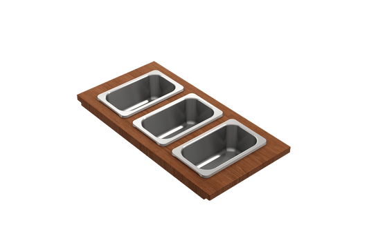 Bocchi Wood Board for Workstation Sinks - with 3 Rectangular Stainless Steel Bowls - 2320 0013