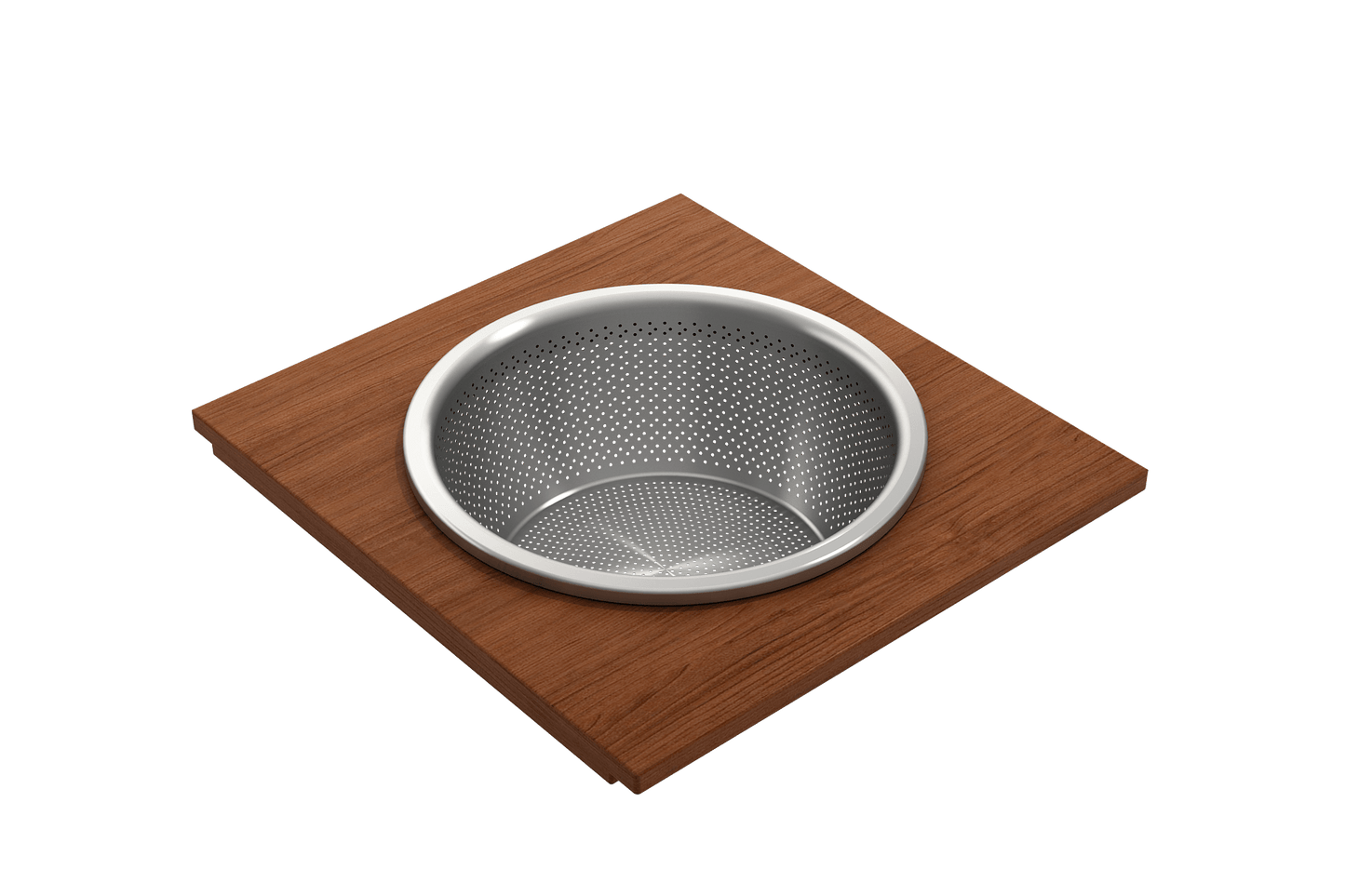 BOCCHI Wood Board with Large Stainless Steel Mixing Bowl & Colander - 2320 0014 on a hardwood surface.