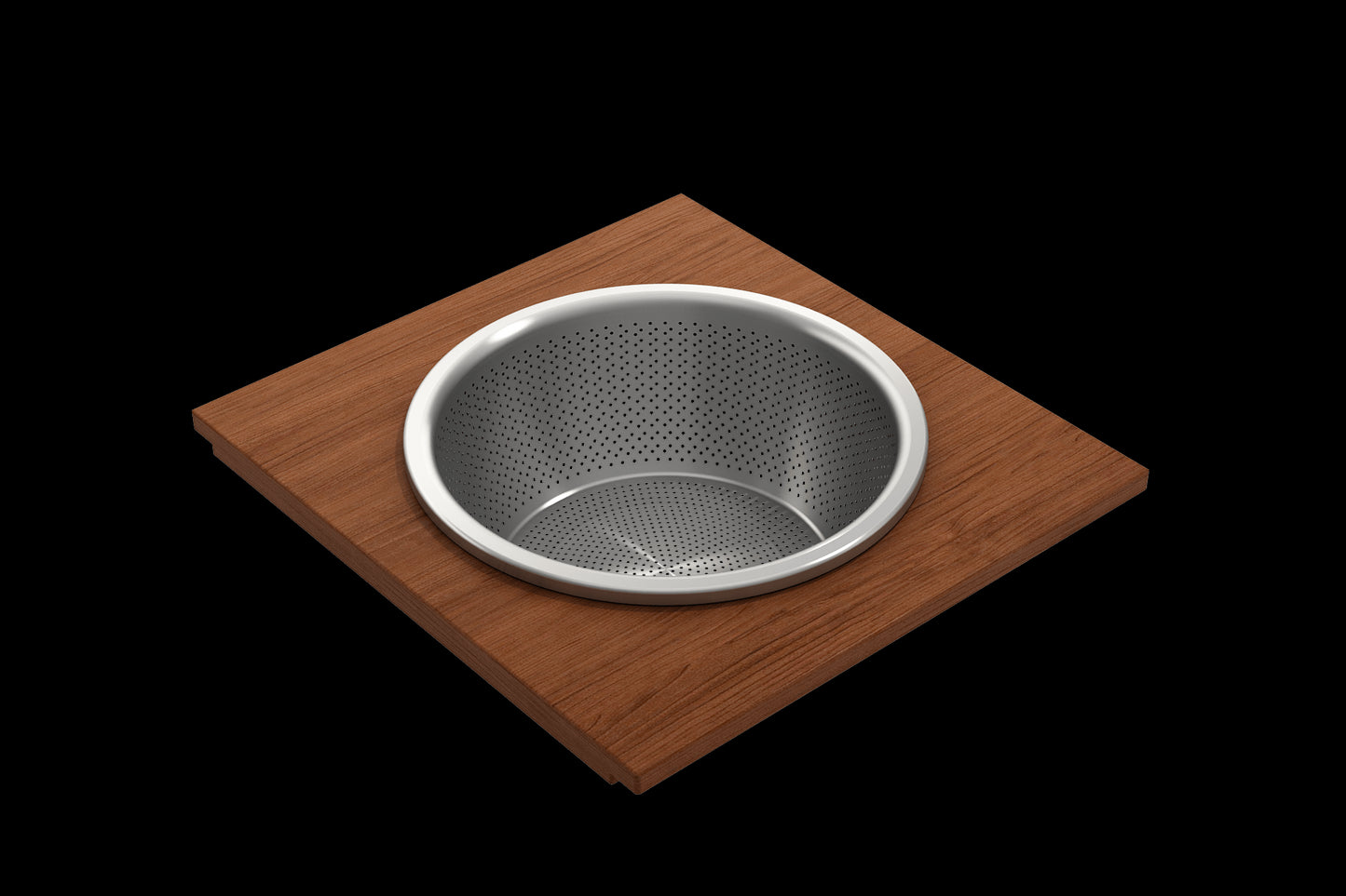 BOCCHI Wood Board with Large Round Stainless Steel Mixing Bowl and Colander F/1616, 1618, 1633 (inner ledge)