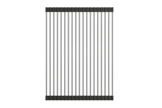BOCCHI Roller Mat, Stainless Steel with Black Edging for Fireclay Workstation Sinks 2350 0001 top view with sleek bars.
