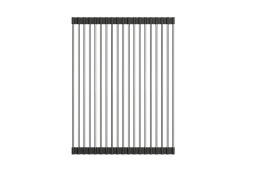 BOCCHI Roller Mat, Stainless Steel with Black Edging for Granite Farmhouse Sinks 2350 0003, top view design features.
