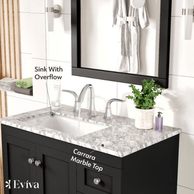 Eviva Acclaim C 30" Transitional Espresso Bathroom Vanity with White Carrera Marble Counter-Top