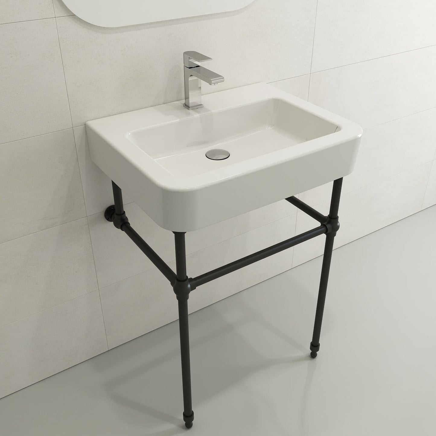 BOCCHI Metal Console Leg Set supporting a modern wall-mounted sink with sleek chrome faucet.