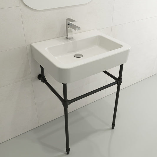 BOCCHI Metal Console Leg Set supporting a modern wall-mounted sink with sleek chrome faucet.