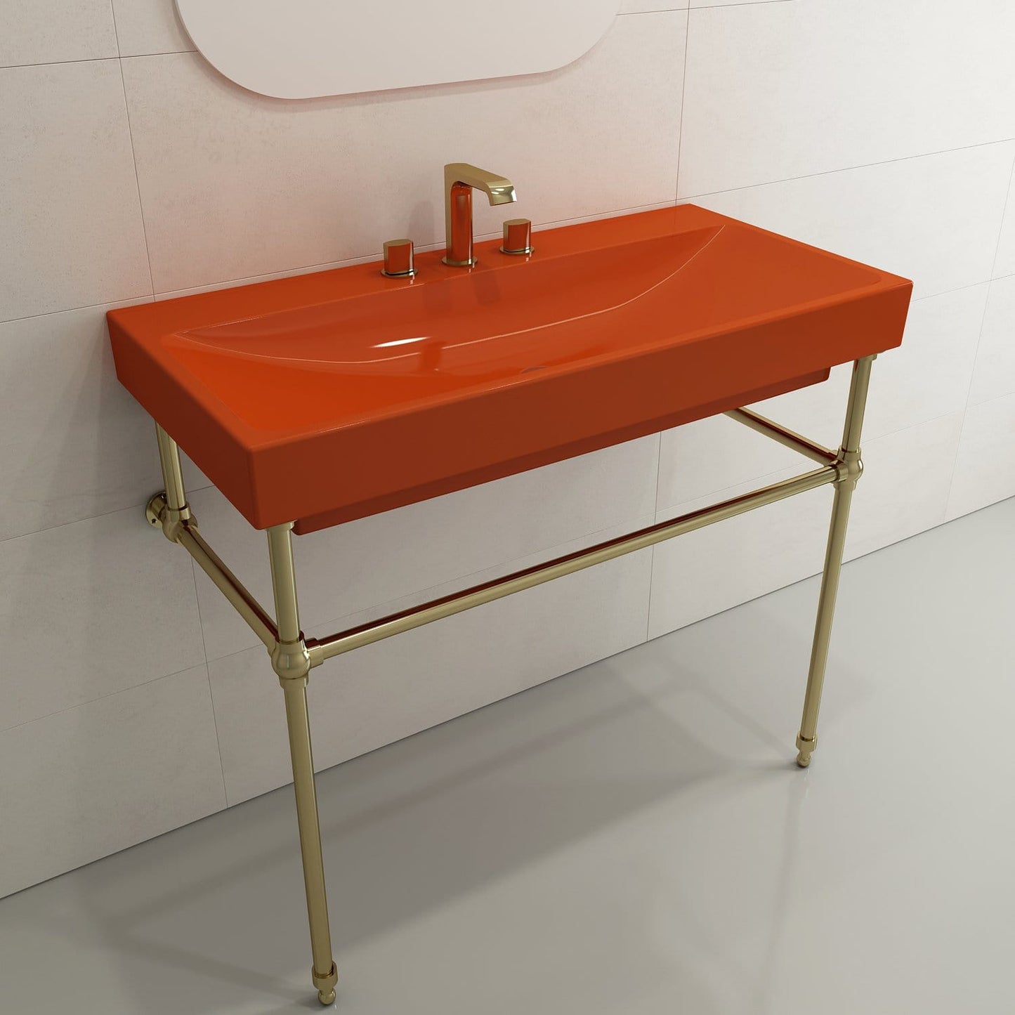 BOCCHI Metal Console Leg Set with orange sink and metal frame in modern bathroom design.