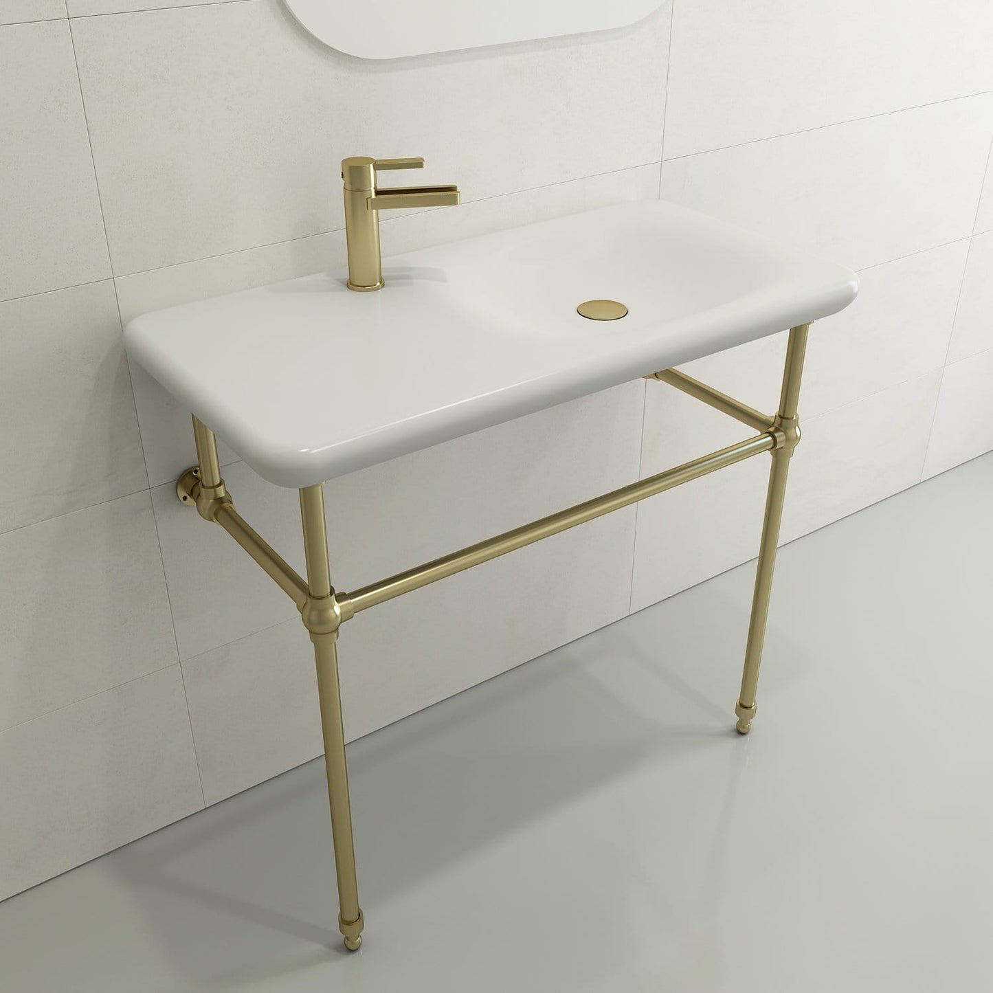 BOCCHI Metal Console Leg Set with sleek white sink and gold faucet, perfect for elegant bathroom designs.