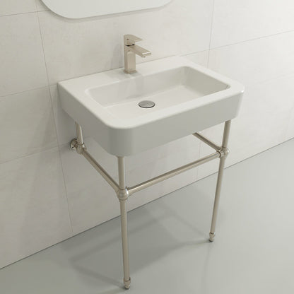 BOCCHI Metal Console Leg Set supporting a stylish wall-mounted sink with modern faucet.