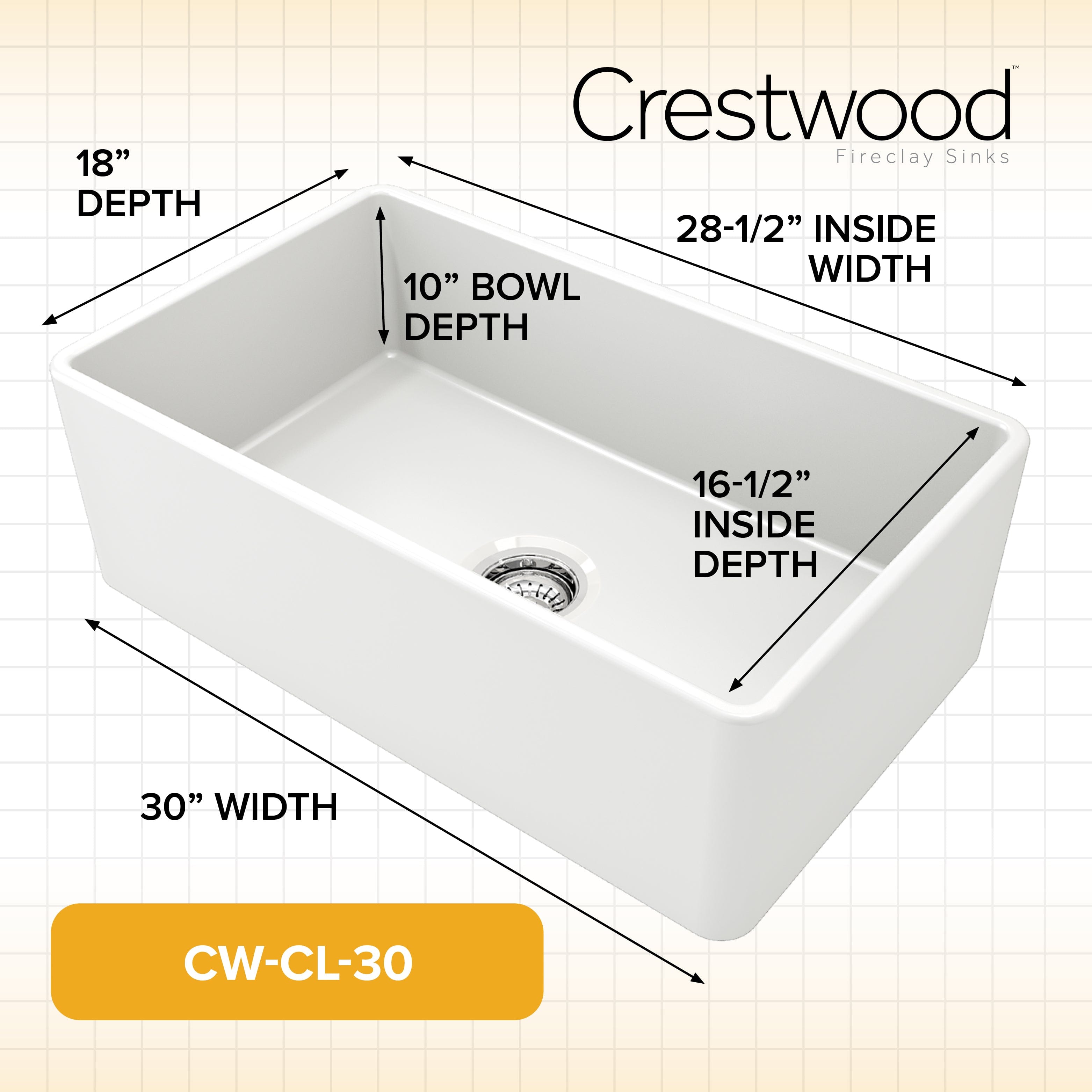 Crestwood 30" Classic Single Bowl Fireclay Sink