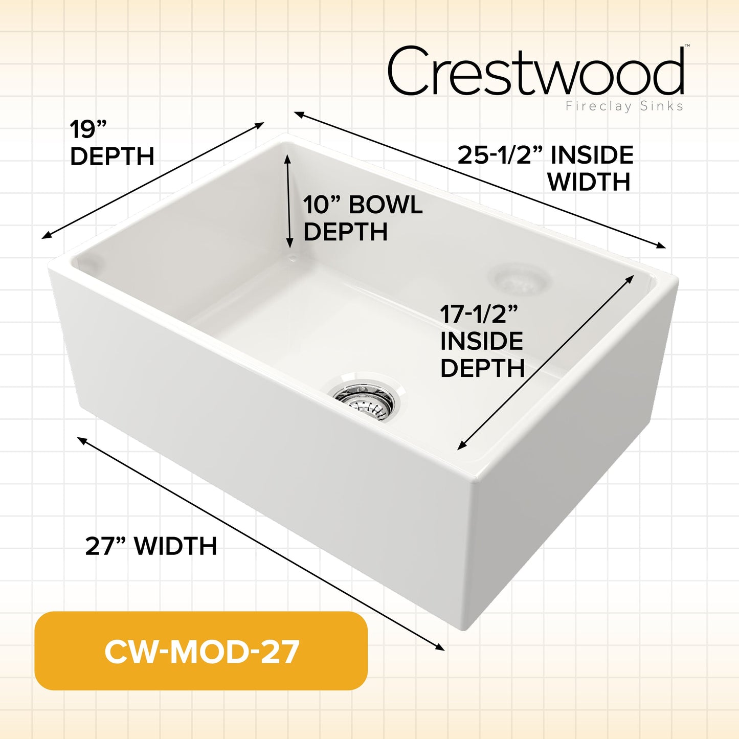 Crestwood 27" Modern Single Bowl Fireclay Sink