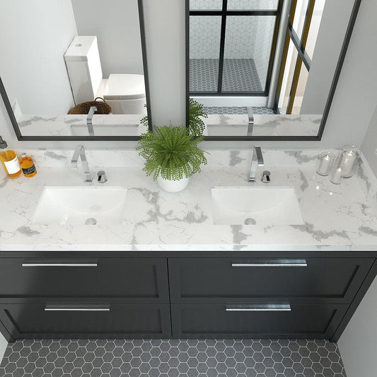 Modern bathroom featuring Nantucket 17.125" Undermount Ceramic Bathroom Sink UM-159-W with two basins.