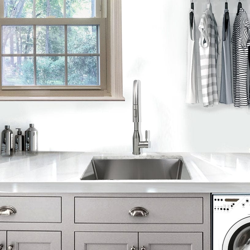 Nantucket 23" Undermount Stainless Steel Kitchen/Utility Sink SR2318-12-16 in a modern laundry room setting.