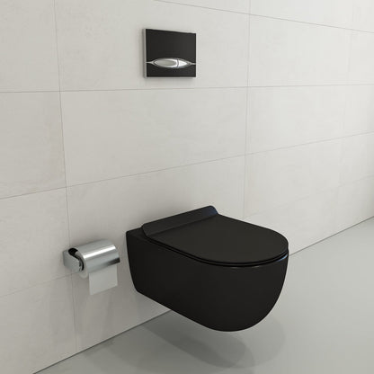 BOCCHI VETTORE Soft-Close Toilet Seat in matte black, complementing a contemporary bathroom design.