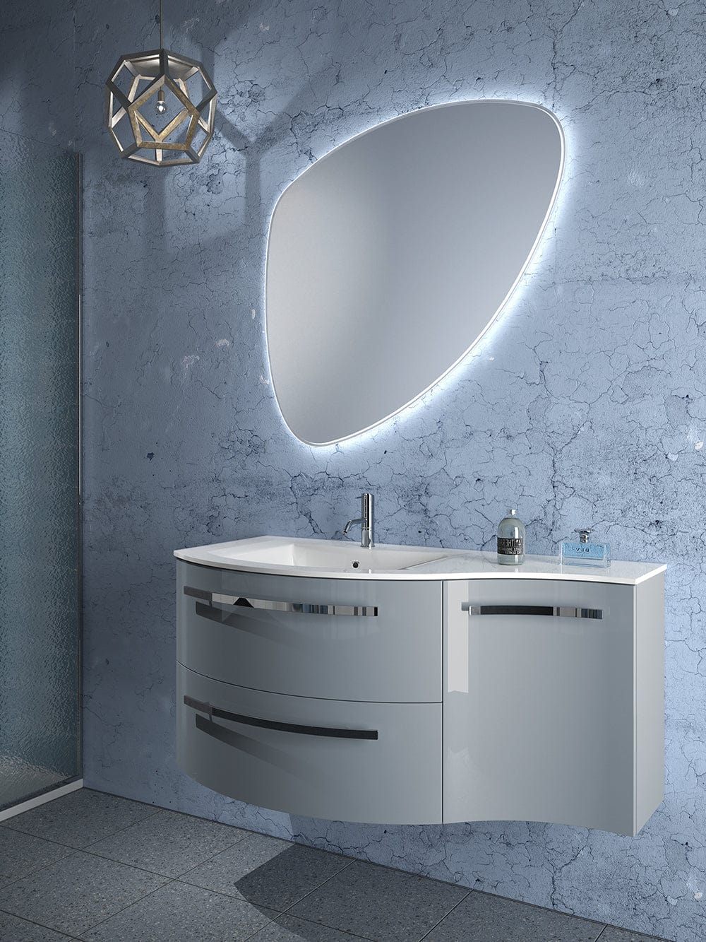 LATOSCANA AMENO 43" Modern Wall Mounted Vanity Unit with Right Concave Cabinet