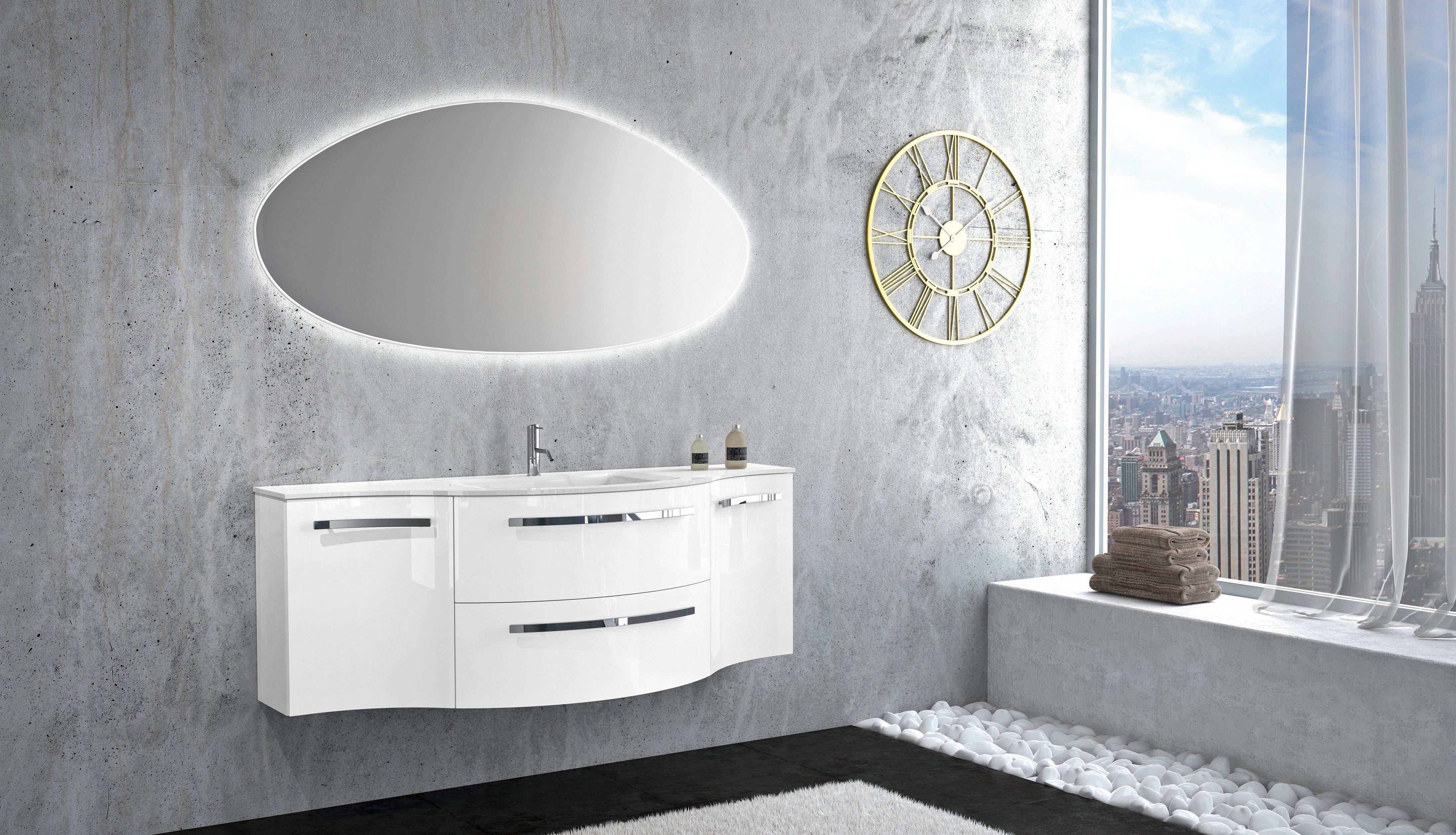 LATOSCANA AMENO 57" Modern Wall Mounted Vanity Unit with Left and Right Concave Cabinets