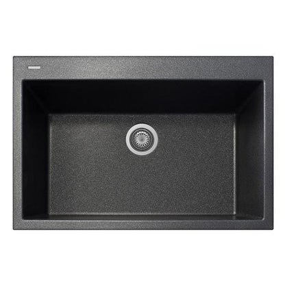 LaToscana One Series 33" Drop-In Single Bowl Kitchen Sink - Front view, large-capacity black sink with air purification technology.