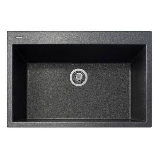 LaToscana One Series 33" Drop-In Single Bowl Kitchen Sink - Front view, large-capacity black sink with air purification technology.