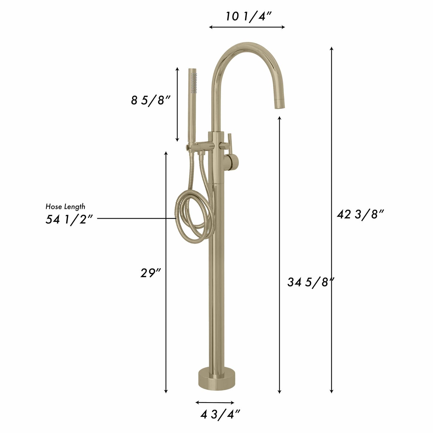 ZLINE Emerald Bay Bath Tub Filler with dimensions showing luxury design and professional-grade performance.