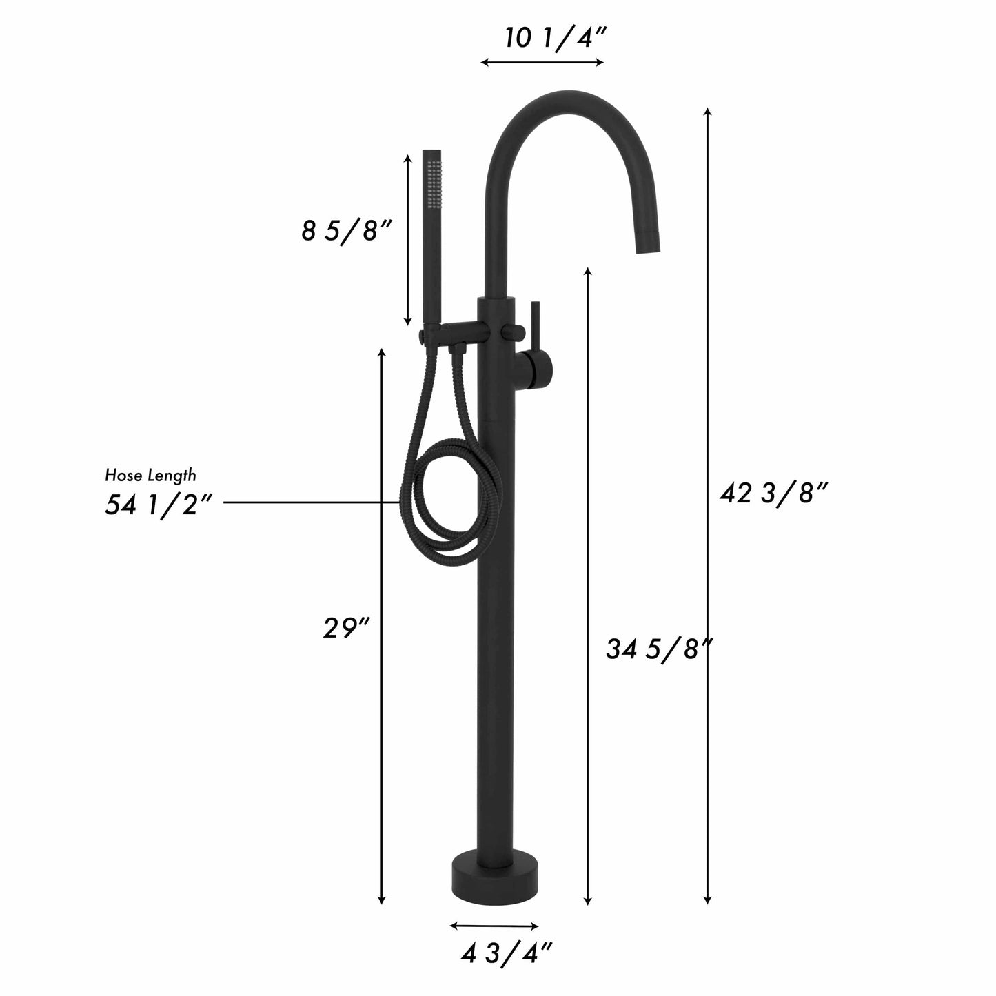 ZLINE Emerald Bay Bath Tub Filler dimensions diagram showcasing elegant design and functionality for luxury bathrooms.