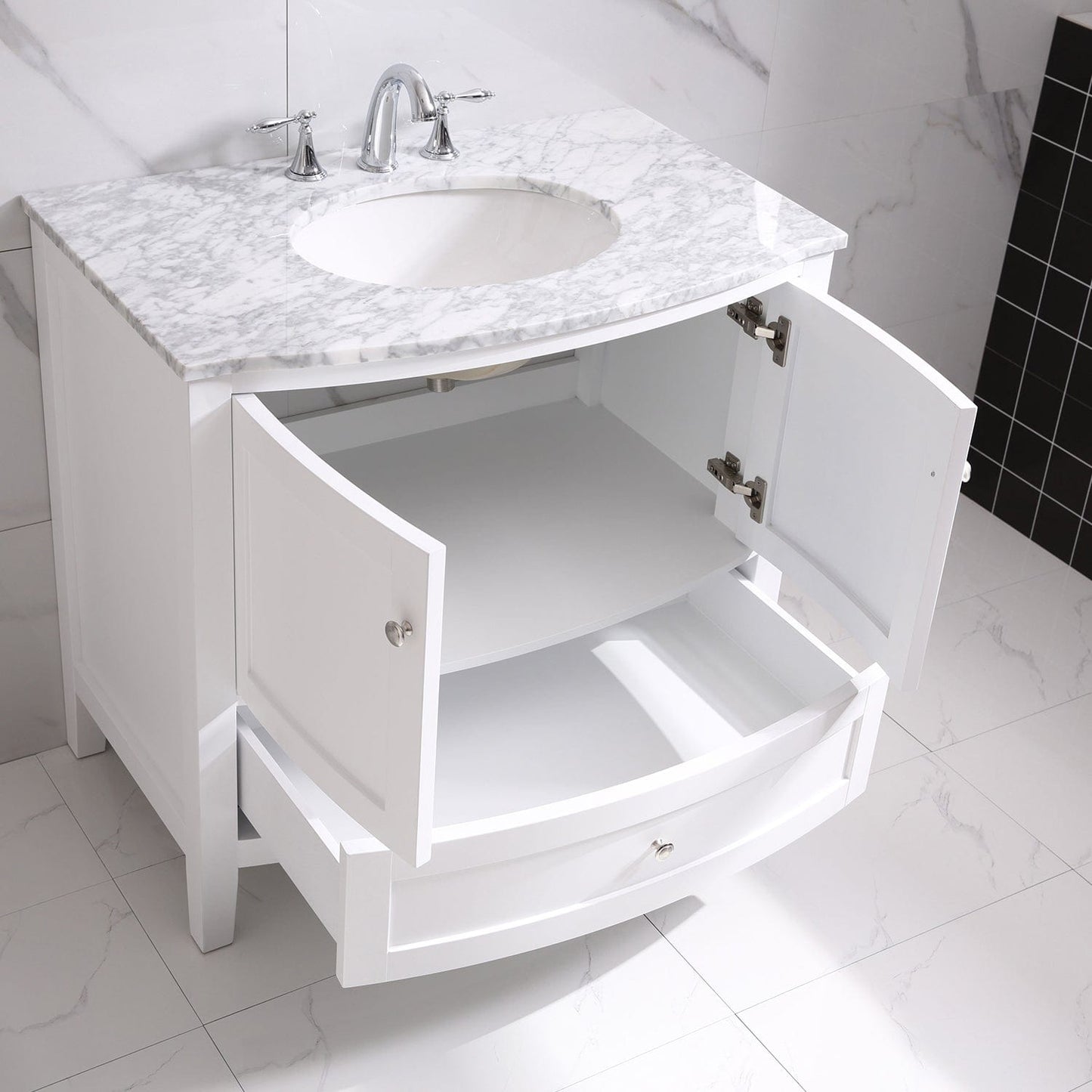 Eviva Stanton 36" White Transitional Bathroom Vanity with White Carrara Top