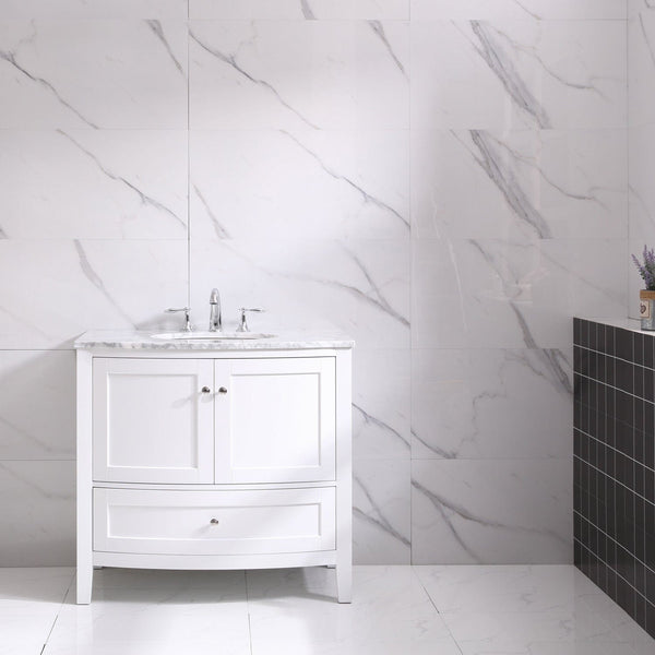 Eviva Stanton 36 White Transitional Bathroom Vanity with White Carrara Top