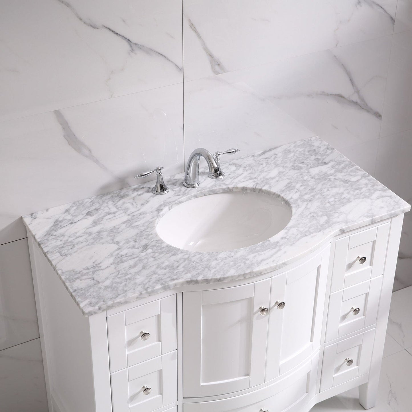 Eviva Stanton 42" White Transitional Bathroom Vanity with White Carrara Top
