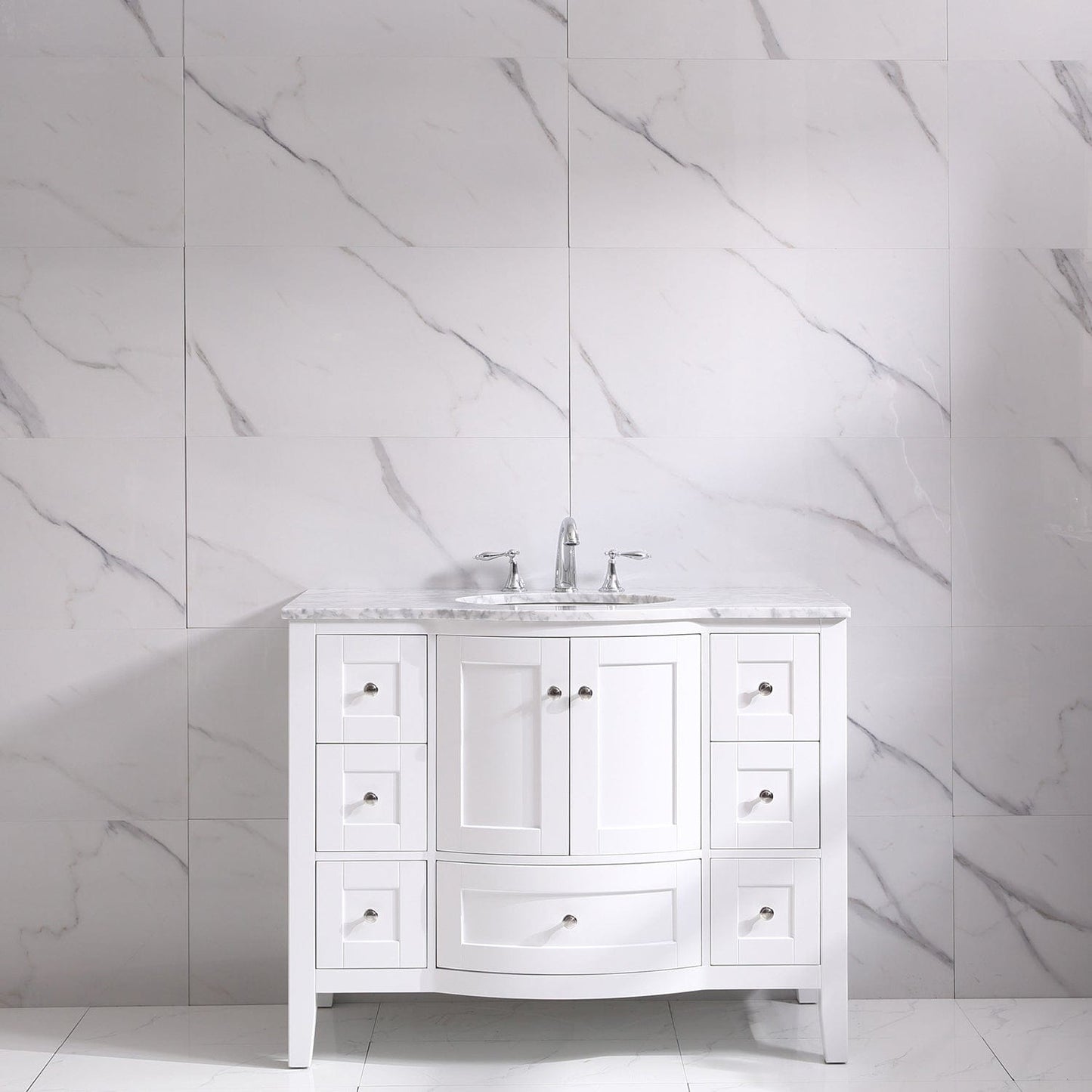 Eviva Stanton 42" White Transitional Bathroom Vanity with White Carrara Top