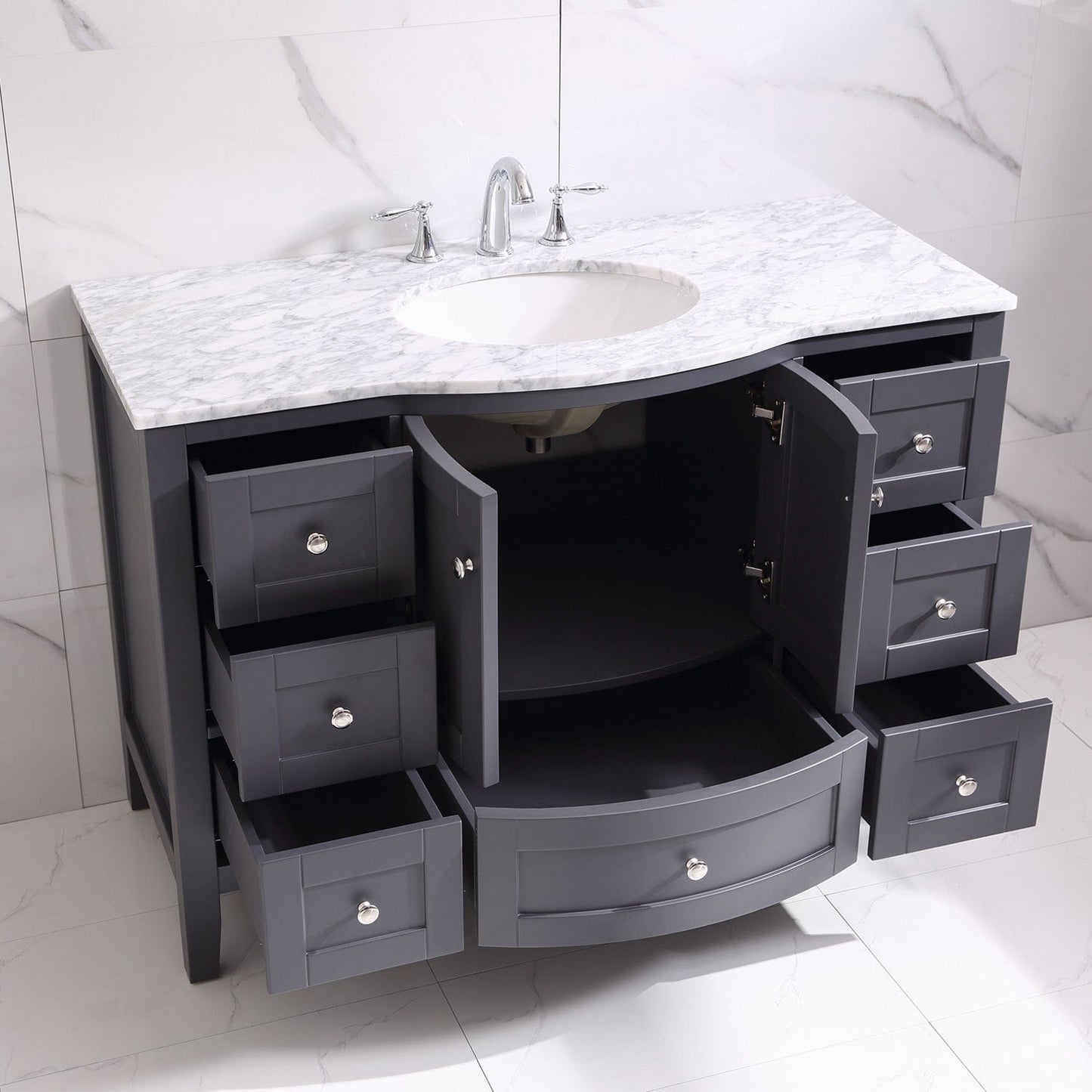 Eviva Stanton 48" Dark Gray Transitional Bathroom Vanity with White Carrara Top