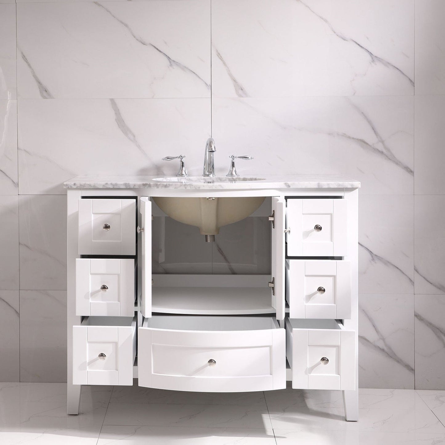 Eviva Stanton 48" White Transitional Bathroom Vanity with White Carrara Top