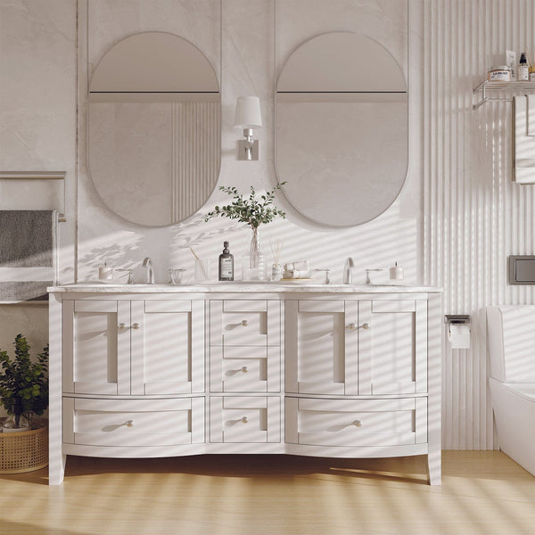 Eviva Stanton 60 White Transitional Double Sink Bathroom Vanity with White Carrara Top