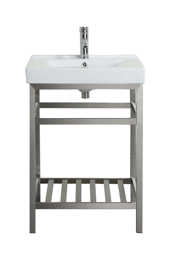 Eviva Stone 24 Stainless Steel Bathroom Vanity with White Integrated Top