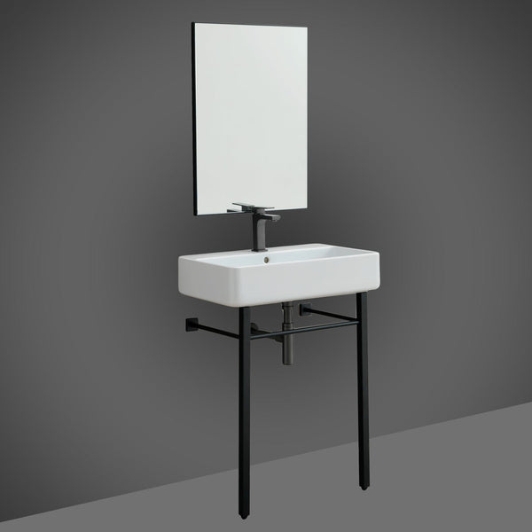 EVIVA Eliza 26 Italian Ceramic Console Sink with Brass Stand and Matte Black Legs and Towel Rail
