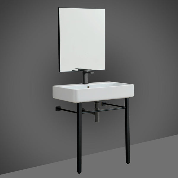 EVIVA Eliza 32 Italian Ceramic Console Sink with Brass Stand and Matte Black Legs and Towel Rail