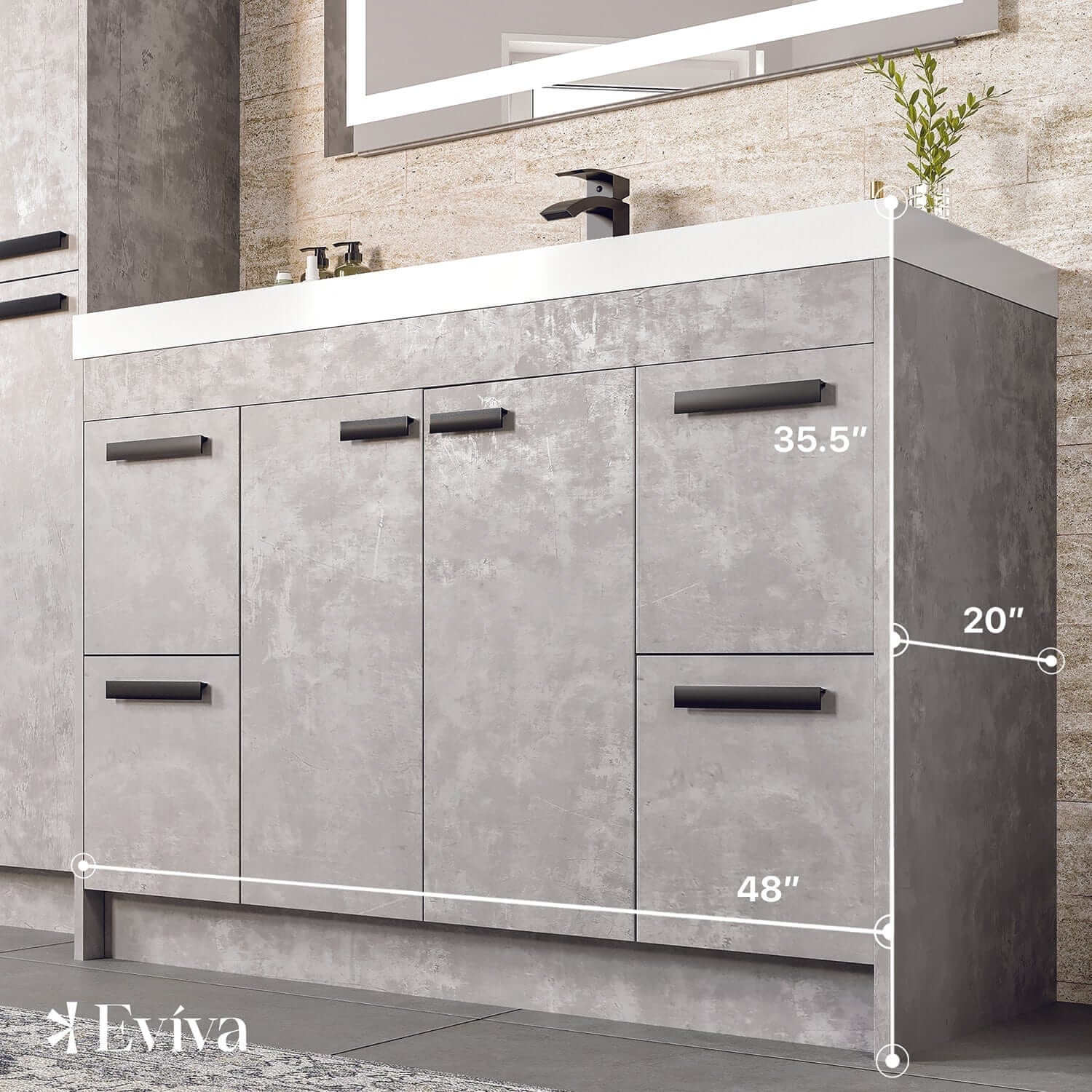 Eviva Lugano 42" Cement Gray Modern Bathroom Vanity with White Integrated Top