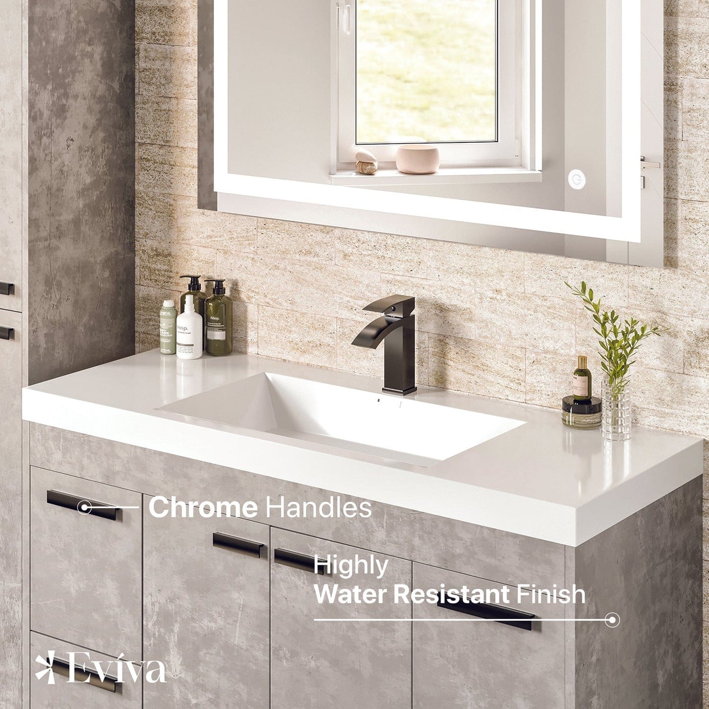 Eviva Lugano 42" Cement Gray Modern Bathroom Vanity with White Integrated Top