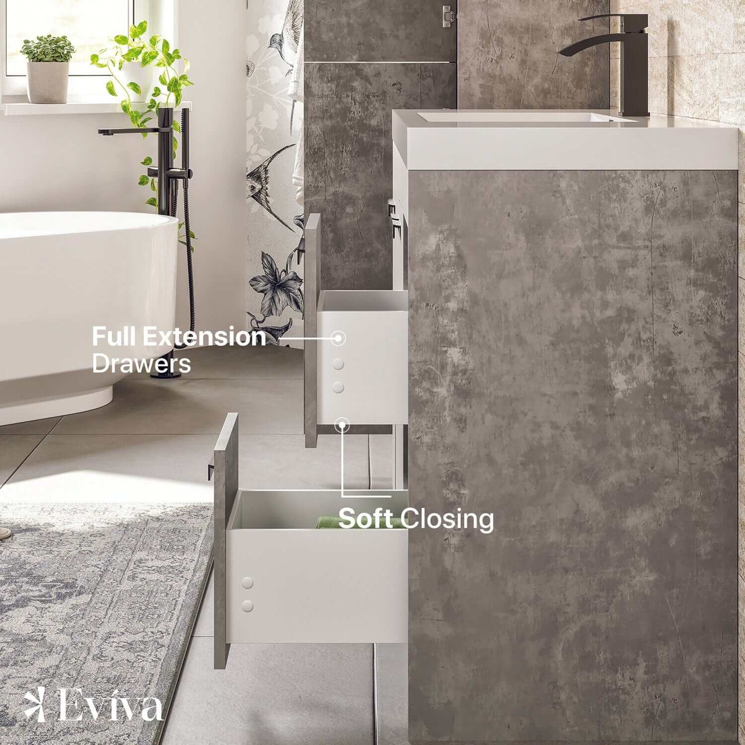 Eviva Lugano 42" Cement Gray Modern Bathroom Vanity with White Integrated Top