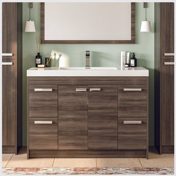 Eviva Lugano 42 Gray Oak Modern Bathroom Vanity w/ith White Integrated Top