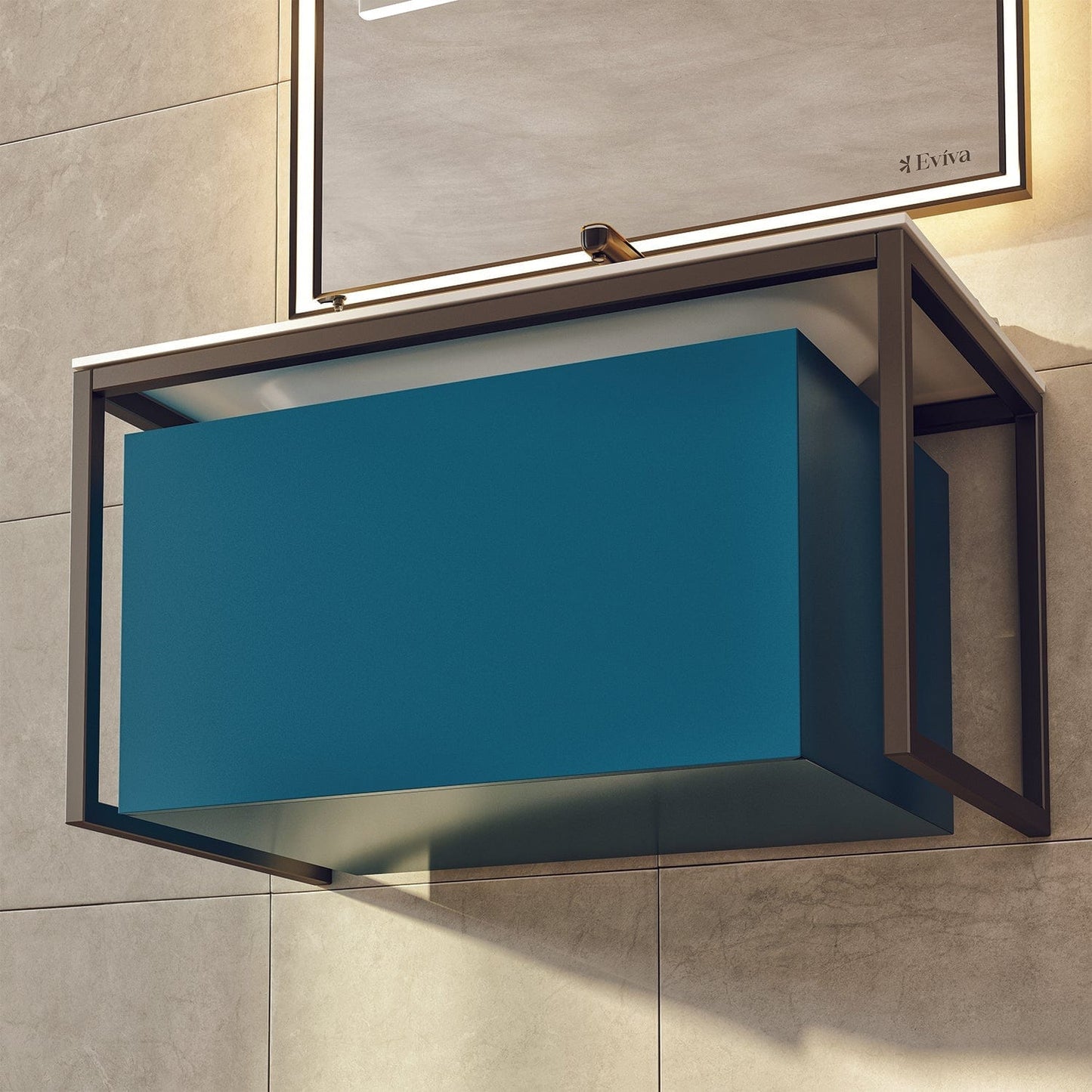 Eviva Modena 32" Wall Mounted Teal Bathroom Vanity with White Integrated Solid Surface Countertop