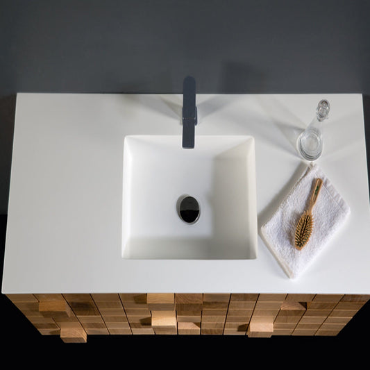 Eviva Mosaic 48" Wall Mounted Oak Bathroom Vanity with White Integrated Solid Surface Countertop