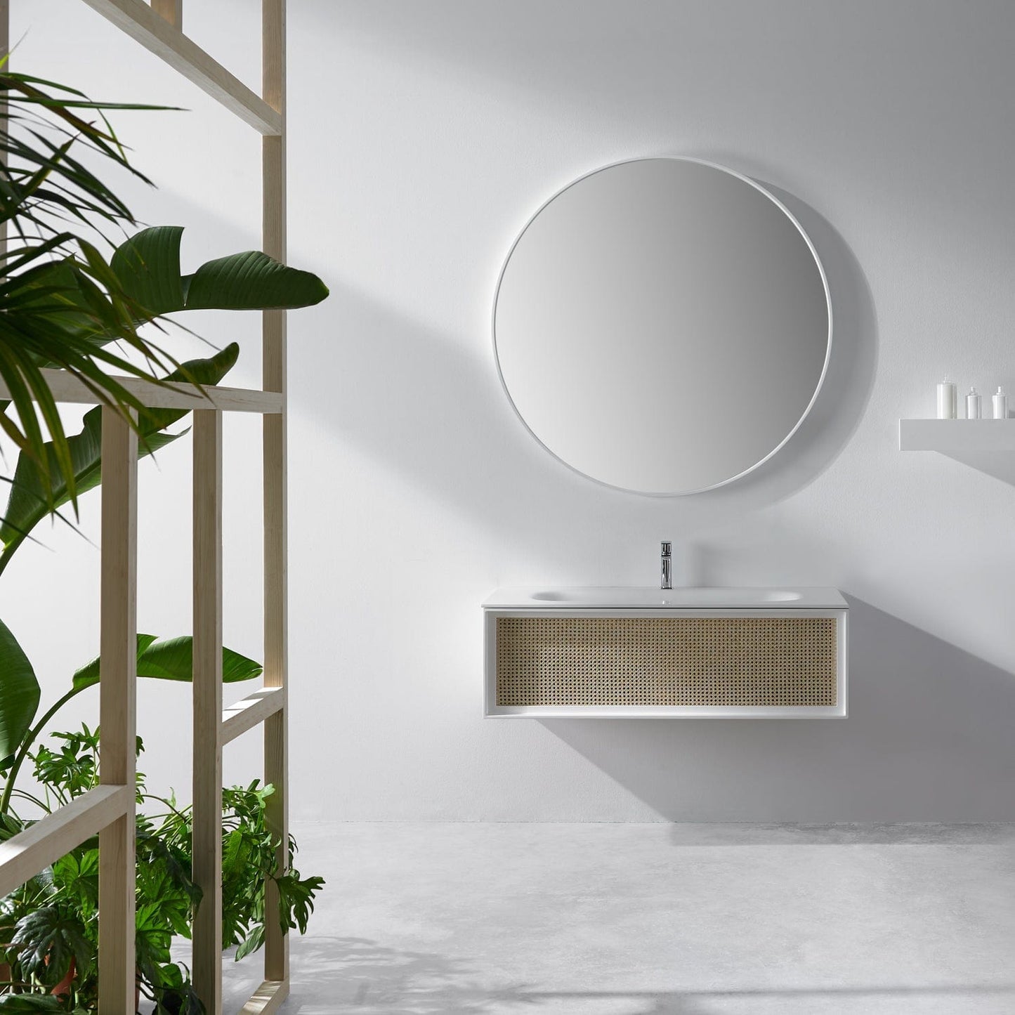 EVIVA Nets 44" Natural Oak and White Wall Mount Modern Bathroom Vanity