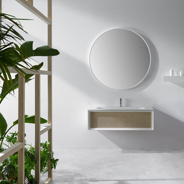 EVIVA Nets 44 Natural Oak and White Wall Mount Modern Bathroom Vanity