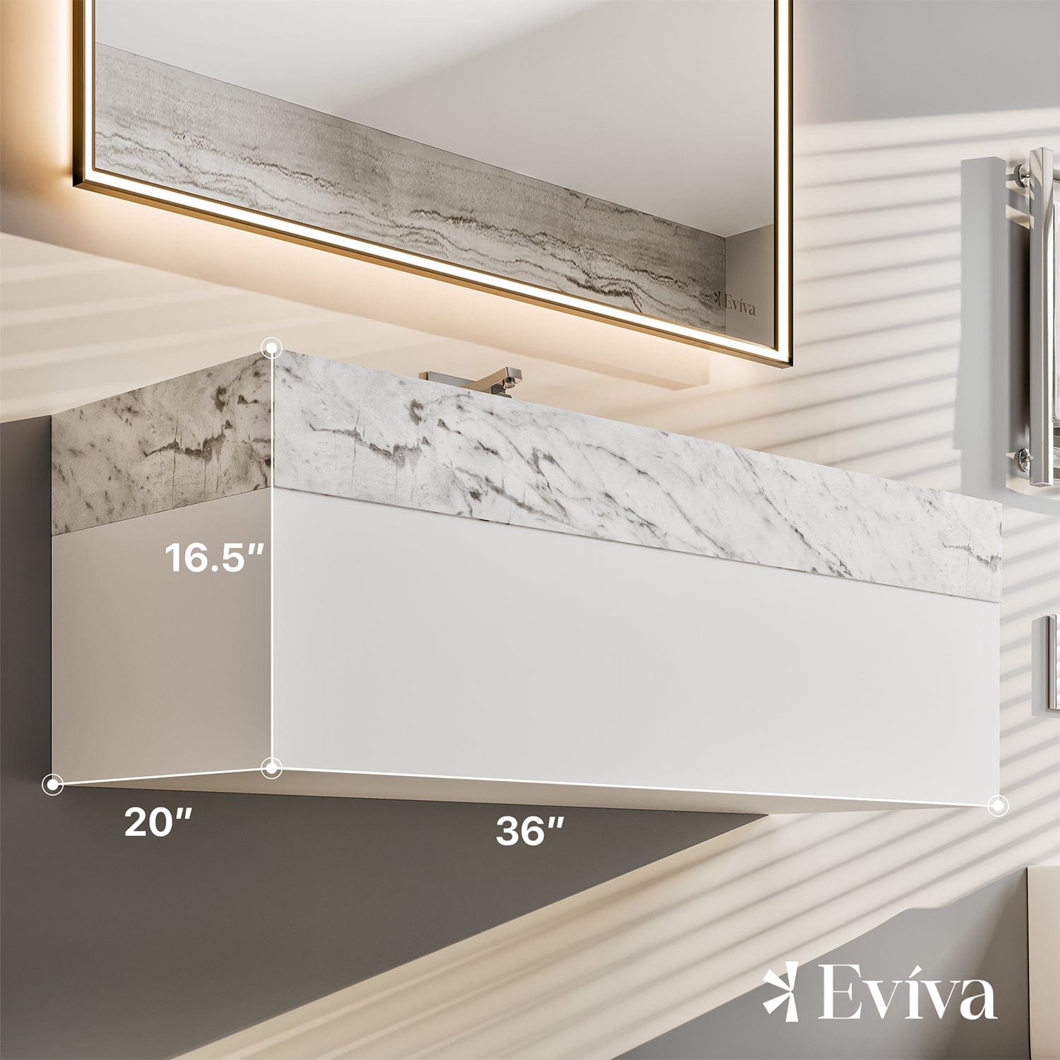 EVIVA Fritti 36" White Wall Mount Bathroom Vanity with Marble Basin