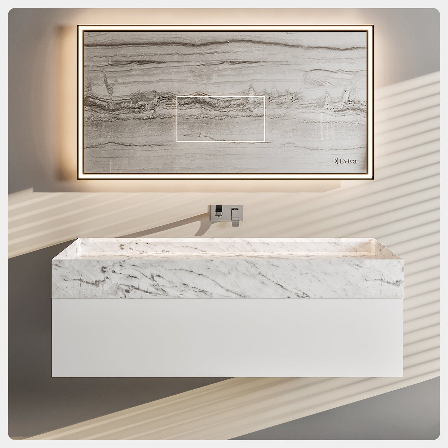 EVIVA Fritti 36" White Wall Mount Bathroom Vanity with Marble Basin