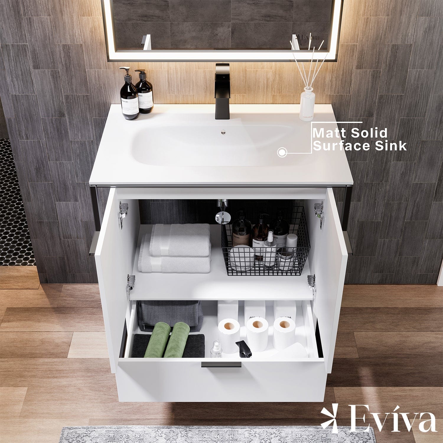 EVIVA Moma 24" White Bathroom Vanity with Black Metallic Legs