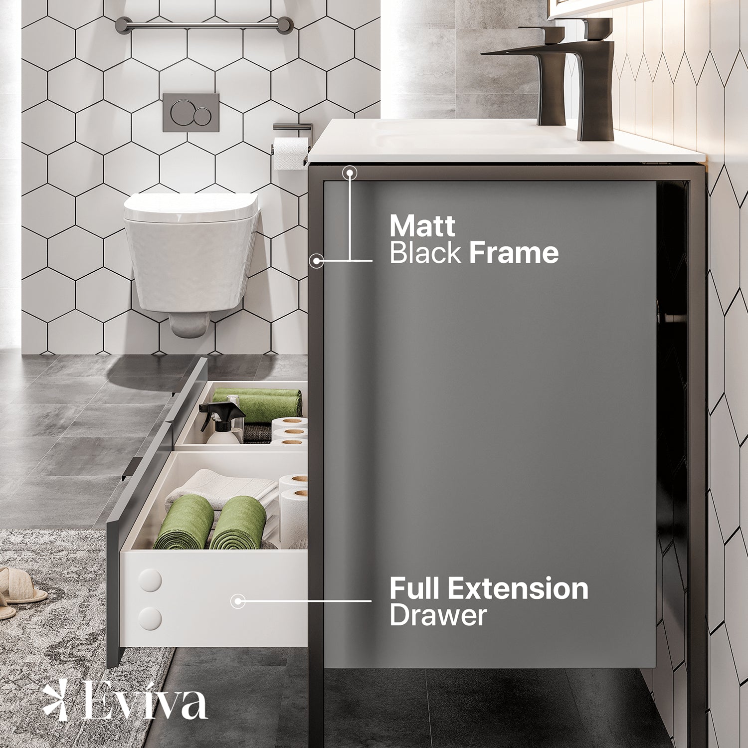 EVIVA Moma 48" Grey Double Sink Bathroom Vanity with Black Metallic Legs
